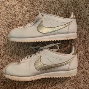 Silver and Gold Nike Cortez